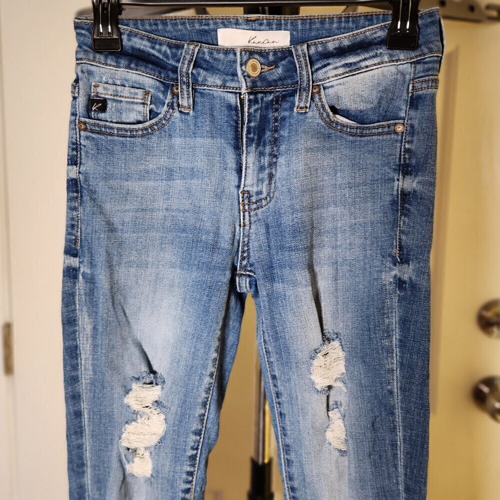 KanCan Florence Mid Rise Super Skinny Jeans Sz 3/25 Distressed Blue KC7103m